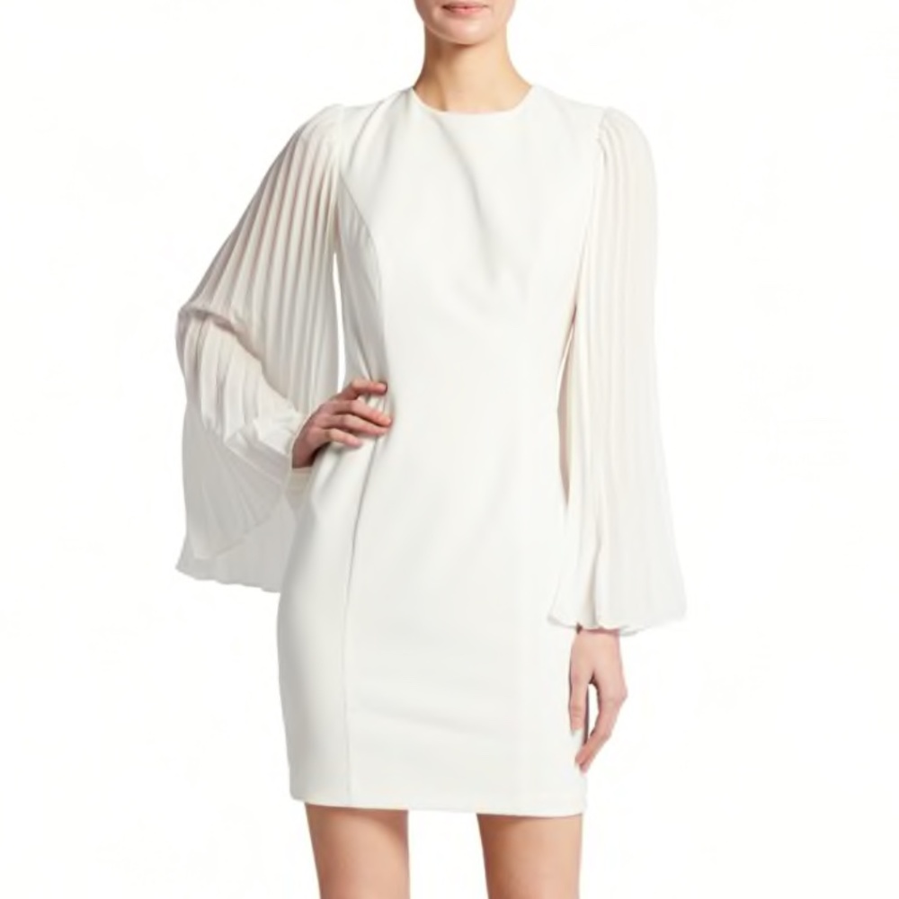NEW AIDAN MATTOX Ivory PLEATED Flare Sleeve CREPE Bridal Wedding MINI DRESS 6